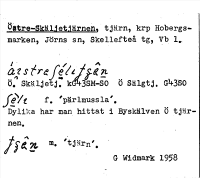 Bild på arkivkortet för arkivposten Östre-Skäljetjärnen