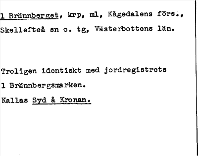 Bild på arkivkortet för arkivposten Brännberget