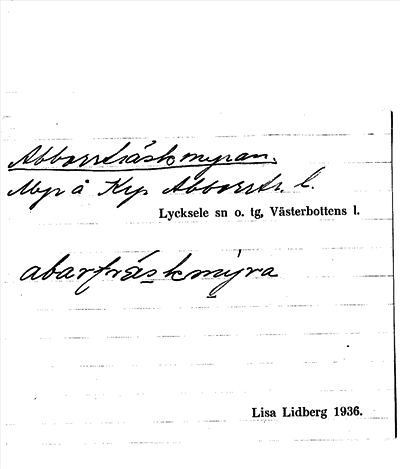 Bild på arkivkortet för arkivposten Abborrträskmyran