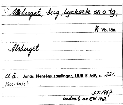 Bild på arkivkortet för arkivposten Allsberget
