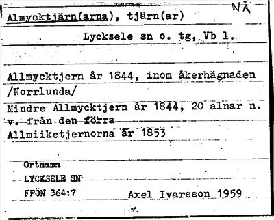 Bild på arkivkortet för arkivposten Almycktjärn(arna)