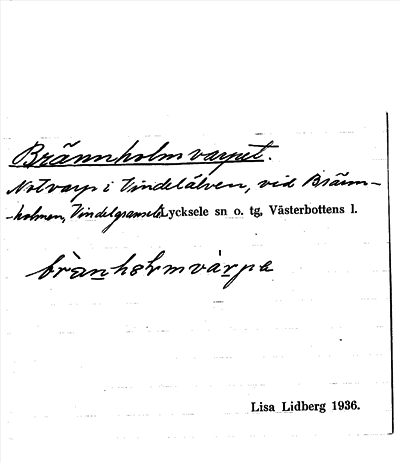 Bild på arkivkortet för arkivposten Brännholmvarpet