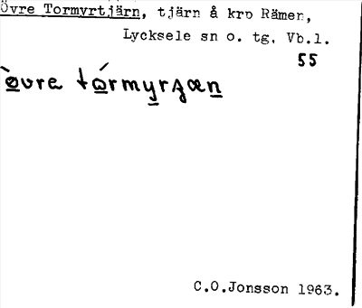 Bild på arkivkortet för arkivposten Övre Tormyrtjärn