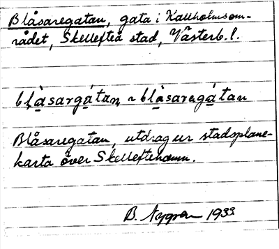 Bild på arkivkortet för arkivposten Blåsaregatan