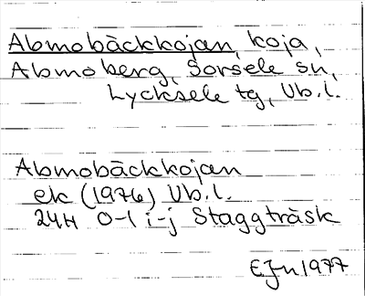 Bild på arkivkortet för arkivposten Abmobäckkojan