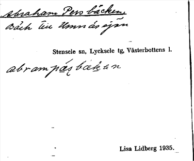 Bild på arkivkortet för arkivposten Abraham Persbäcken