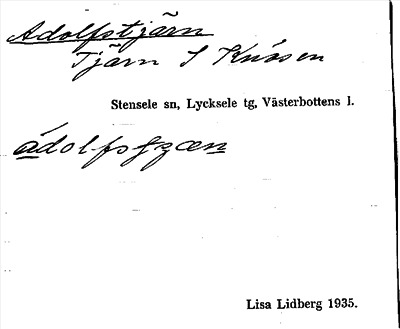 Bild på arkivkortet för arkivposten Adolfstjärn