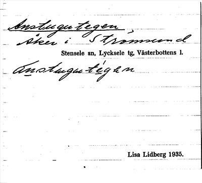 Bild på arkivkortet för arkivposten Anstugutegen