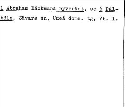 Bild på arkivkortet för arkivposten Abraham Bäckmans nyverket, se 6 Pålböle