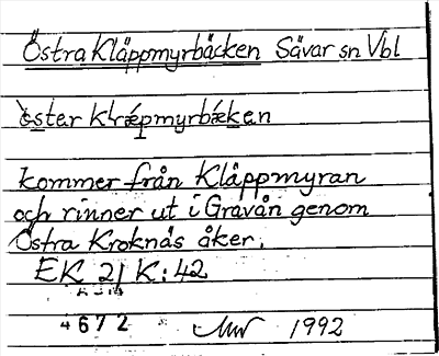 Bild på arkivkortet för arkivposten Östra Kläppmyrbäcken