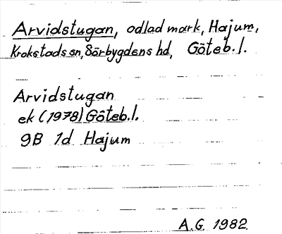 Bild på arkivkortet för arkivposten Arvidstugan