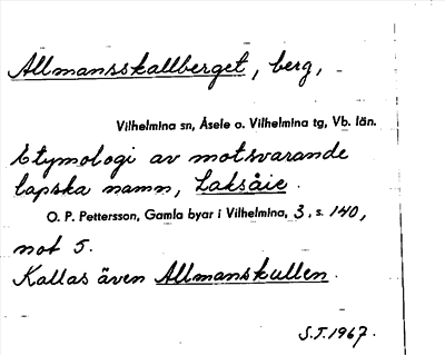 Bild på arkivkortet för arkivposten Allmansskallberget