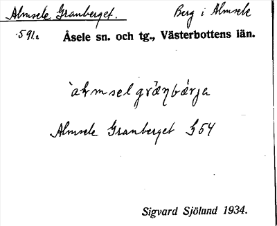 Bild på arkivkortet för arkivposten Almsele Granberget