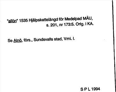Bild på arkivkortet för arkivposten »allön», se Alnö