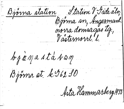 Bild på arkivkortet för arkivposten Björna station