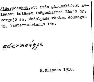 Bild på arkivkortet för arkivposten Aldermoänget