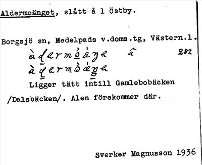 Bild på arkivkortet för arkivposten Aldermoänget