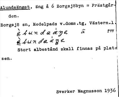 Bild på arkivkortet för arkivposten Alundaänget