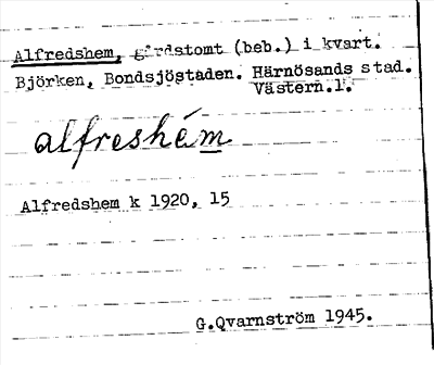 Bild på arkivkortet för arkivposten Alfredshem