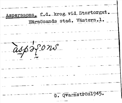 Bild på arkivkortet för arkivposten Asperssons