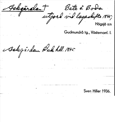 Bild på arkivkortet för arkivposten Askgärdan