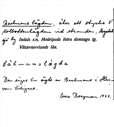 Bild på arkivkortet för arkivposten Backmans lägdan