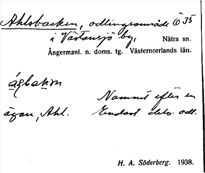 Bild på arkivkortet för arkivposten Ahlsbacken