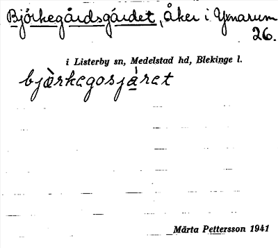Bild på arkivkortet för arkivposten Björkegårdsgärdet