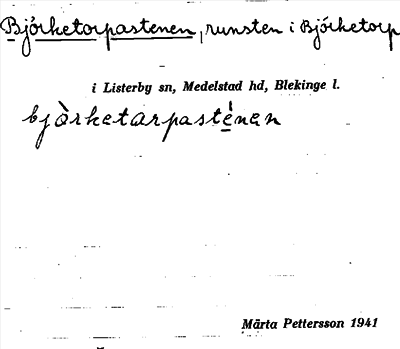 Bild på arkivkortet för arkivposten Björketorpastenen