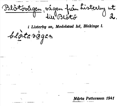 Bild på arkivkortet för arkivposten Blötövägen