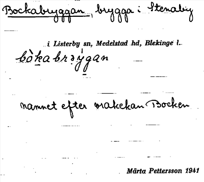 Bild på arkivkortet för arkivposten Bockabryggan