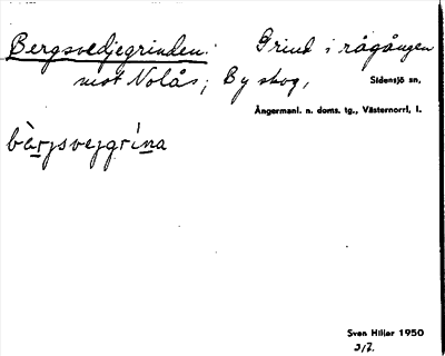 Bild på arkivkortet för arkivposten Bergsvedjegrinden