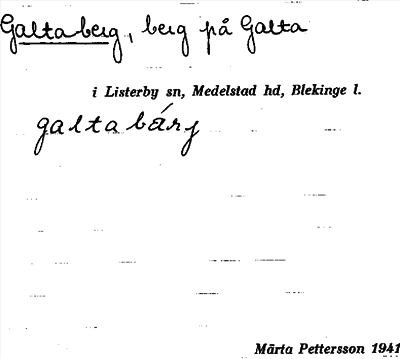Bild på arkivkortet för arkivposten Galtaberg