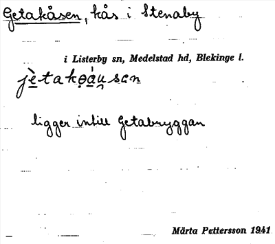 Bild på arkivkortet för arkivposten Getakåsen