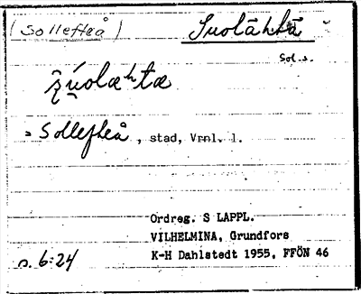 Bild på arkivkortet för arkivposten Suolähtä (Sollefteå)