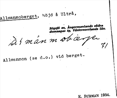 Bild på arkivkortet för arkivposten Allmanmoberget