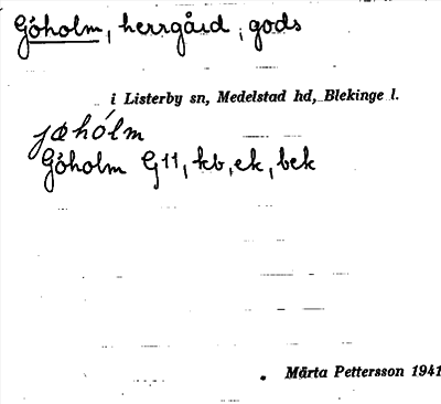 Bild på arkivkortet för arkivposten Göholm