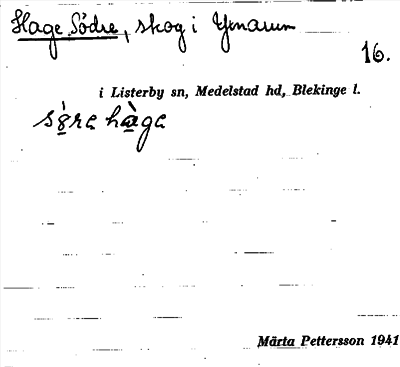 Bild på arkivkortet för arkivposten Hage, Södre