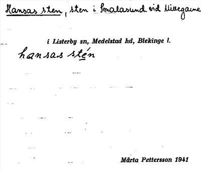 Bild på arkivkortet för arkivposten Hansas sten