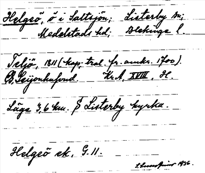 Bild på arkivkortet för arkivposten Helgeö