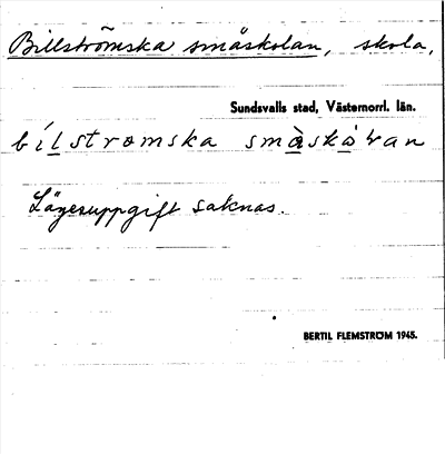 Bild på arkivkortet för arkivposten Billströmska småskolan