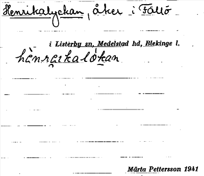 Bild på arkivkortet för arkivposten Henrikalyckan