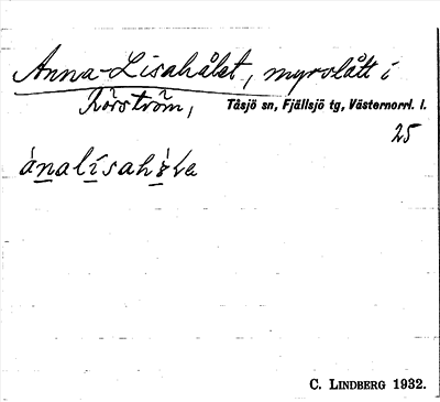 Bild på arkivkortet för arkivposten Anna-Lisahålet