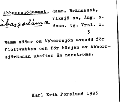 Bild på arkivkortet för arkivposten Abborrsjödammet