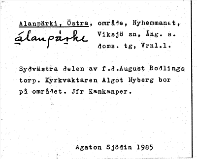 Bild på arkivkortet för arkivposten Alanpärki, Östra