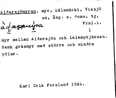 Bild på arkivkortet för arkivposten Aldersjömyran
