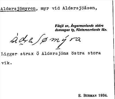 Bild på arkivkortet för arkivposten Aldersjömyren