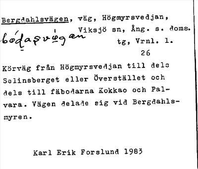 Bild på arkivkortet för arkivposten Bergdahlsvägen