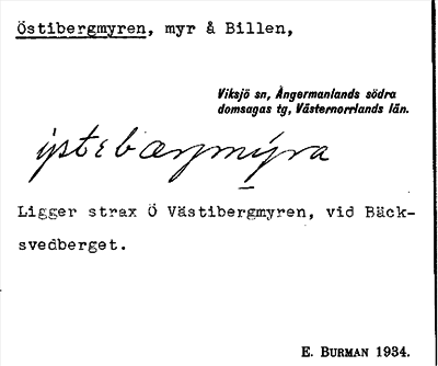 Bild på arkivkortet för arkivposten Östibergmyren
