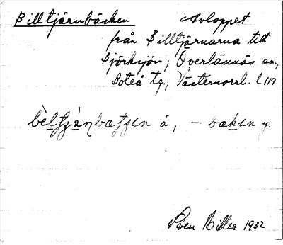 Bild på arkivkortet för arkivposten Billtjärnbäcken